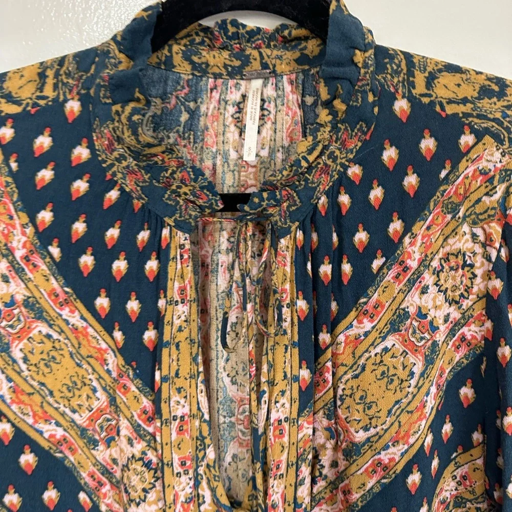 Free People Magic Mystery Tunic, Deep Teal & Mustard Paisley Print, Size Small - Picture 10 of 10